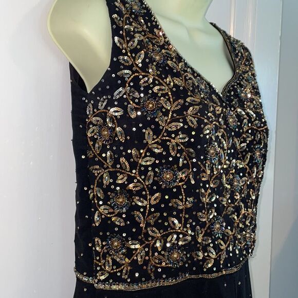 Vtg black & gold sequined, spangled & beaded dressy dress - Picture 7 of 11